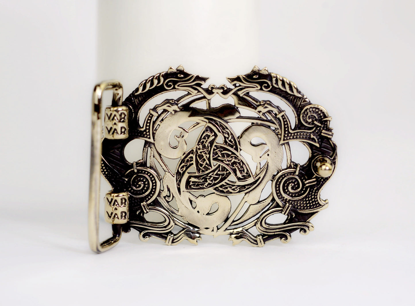 vkngjewelry Belt Handcrafted Viking Wolves Brass Belt Buckle with Horn of Odin