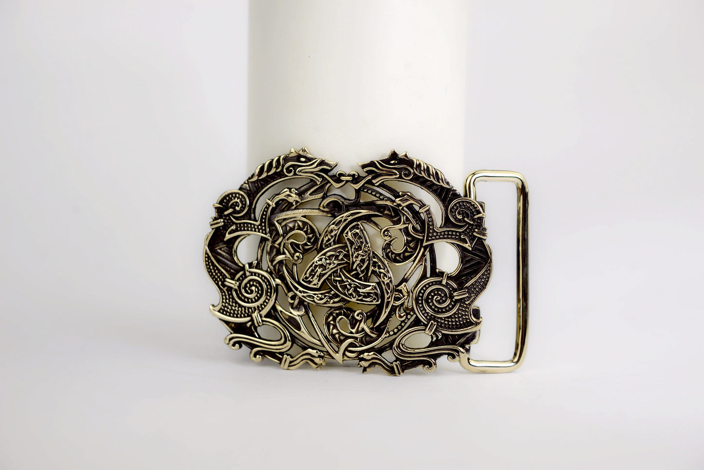 vkngjewelry Belt Handcrafted Viking Wolves Brass Belt Buckle with Horn of Odin