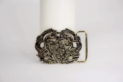 vkngjewelry Belt Handcrafted Viking Wolves Brass Belt Buckle with Horn of Odin