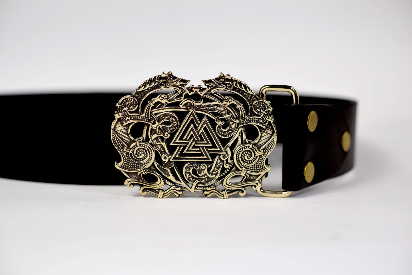 vkngjewelry Belt Handcrafted Viking Wolves Brass Belt Buckle with Valknut