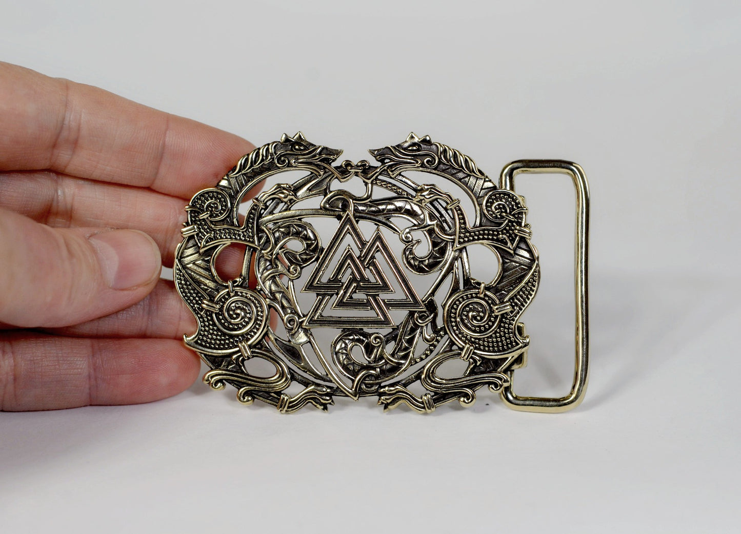 vkngjewelry Belt Handcrafted Viking Wolves Brass Belt Buckle with Valknut