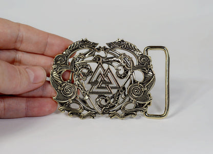 vkngjewelry Belt Handcrafted Viking Wolves Brass Belt Buckle with Valknut