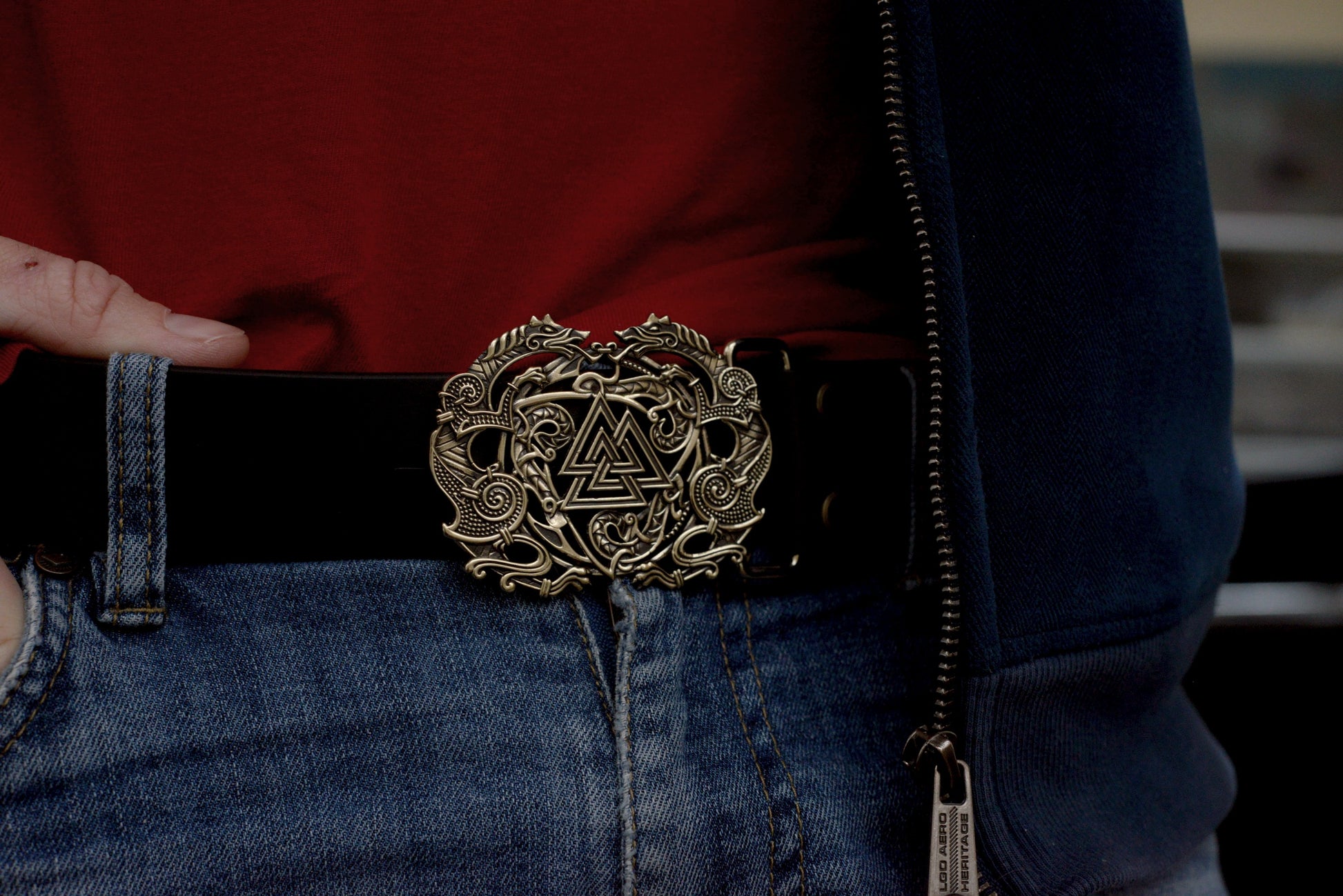 vkngjewelry Belt Handcrafted Viking Wolves Brass Belt Buckle with Valknut