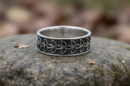 vkngjewelry Rings Handmade Braided Triquetra Knot Ring, 925 Silver Wedding Jewelry