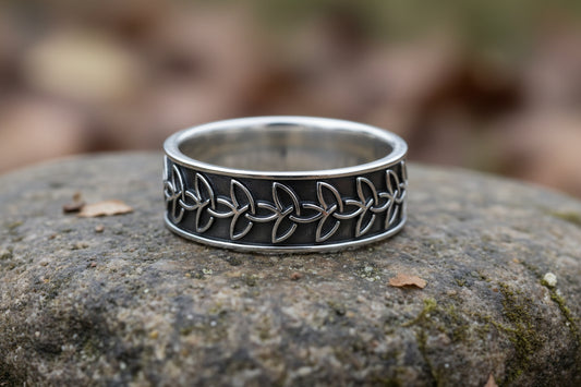 vkngjewelry Rings Handmade Braided Triquetra Knot Ring, 925 Silver Wedding Jewelry