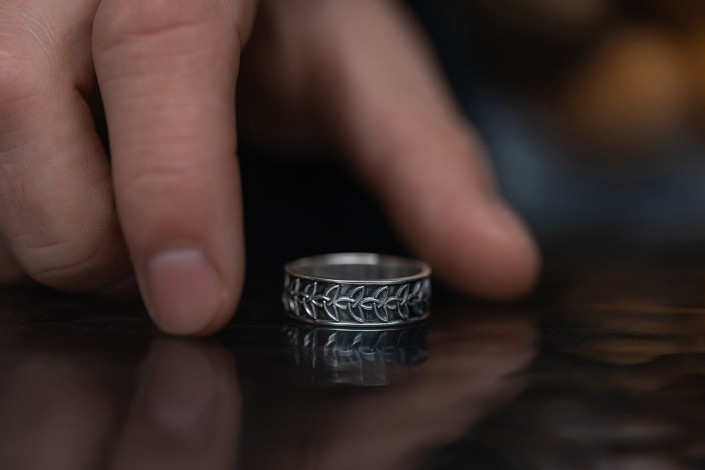 vkngjewelry Rings Handmade Braided Triquetra Knot Ring, 925 Silver Wedding Jewelry