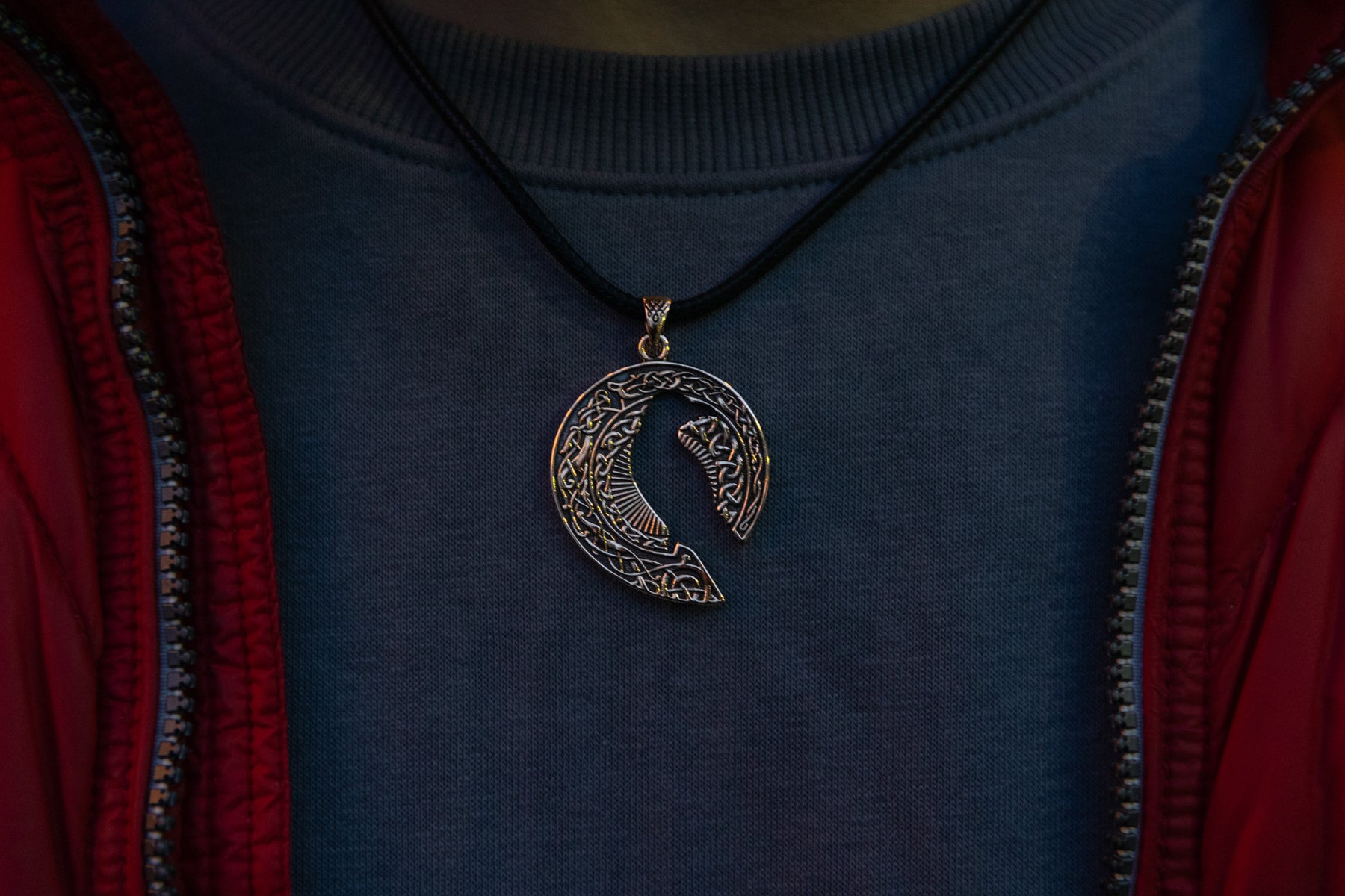 vkngjewelry Pendant Handmade Brass Raven Pendant with Ornament, Viking Jewelry