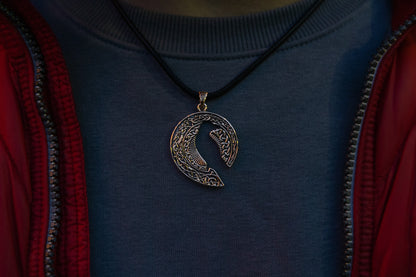 vkngjewelry Pendant Handmade Brass Raven Pendant with Ornament, Viking Jewelry