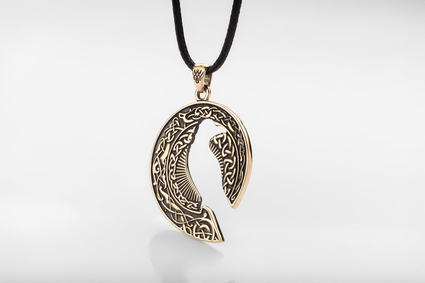 vkngjewelry Pendant Handmade Brass Raven Pendant with Ornament, Viking Jewelry