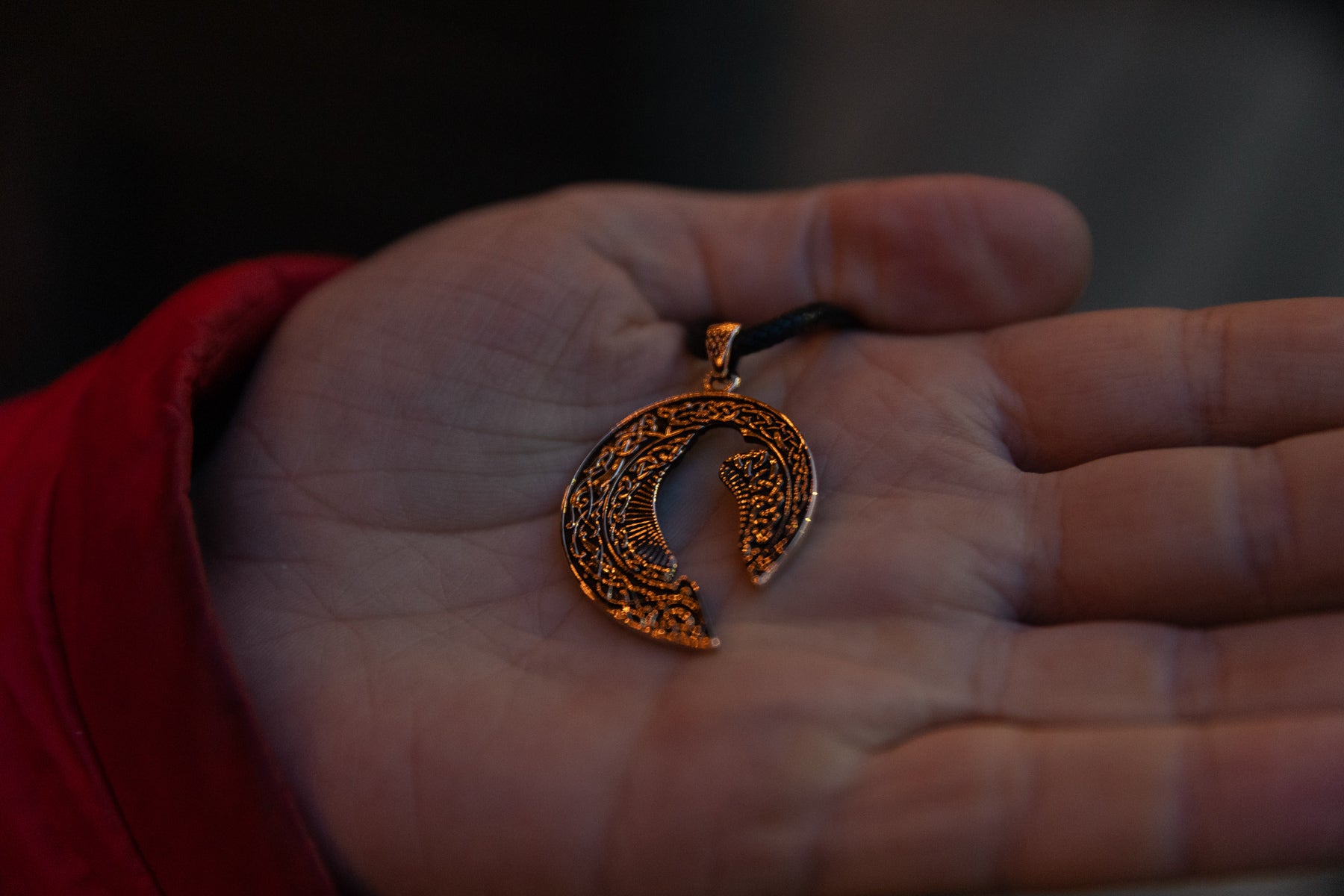 vkngjewelry Pendant Handmade Brass Raven Pendant with Ornament, Viking Jewelry