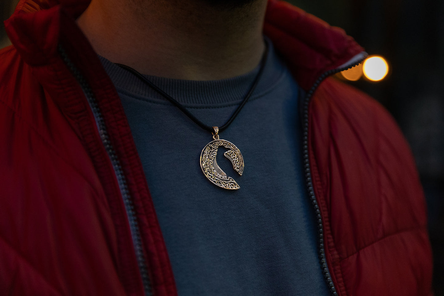 vkngjewelry Pendant Handmade Brass Raven Pendant with Ornament, Viking Jewelry