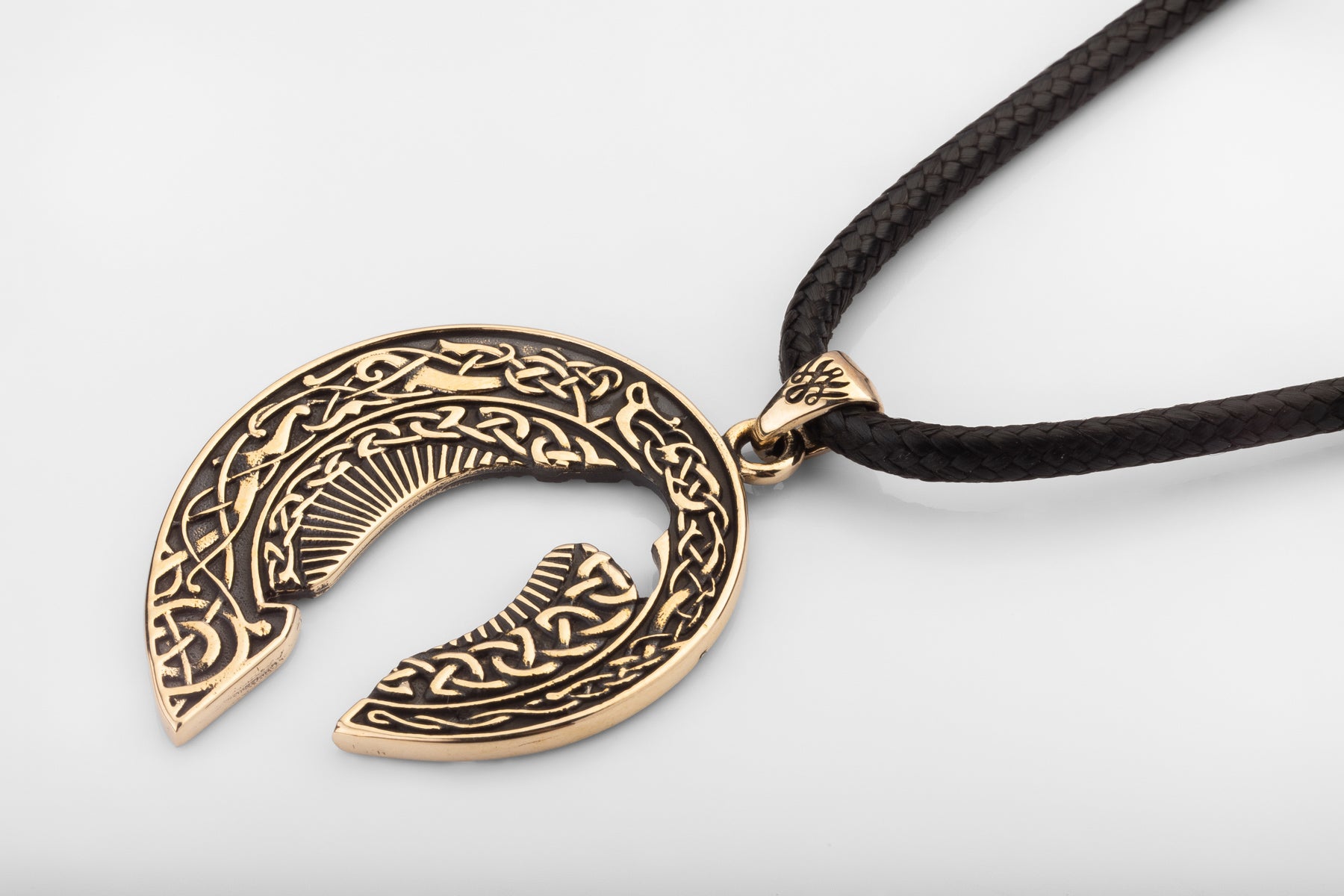 vkngjewelry Pendant Handmade Brass Raven Pendant with Ornament, Viking Jewelry