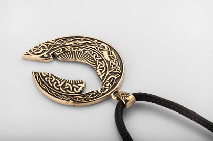 vkngjewelry Pendant Handmade Brass Raven Pendant with Ornament, Viking Jewelry