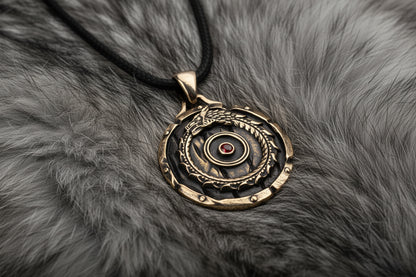 vkngjewelry Pendant Handmade Brass Serpent Round Shield Necklace