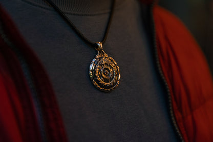 vkngjewelry Pendant Handmade Brass Serpent Round Shield Necklace