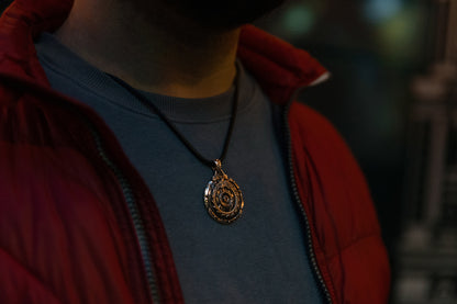 vkngjewelry Pendant Handmade Brass Serpent Round Shield Necklace