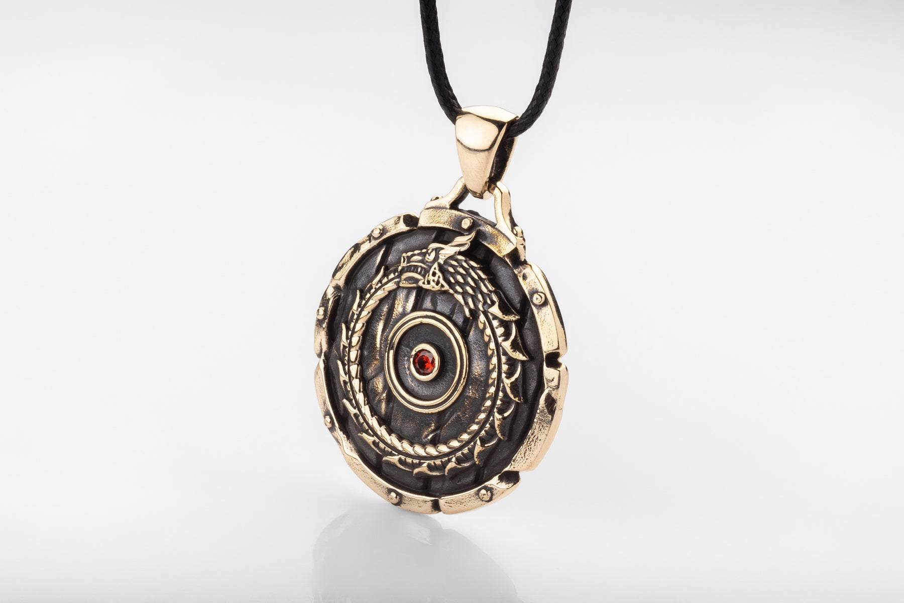 vkngjewelry Pendant Handmade Brass Serpent Round Shield Necklace