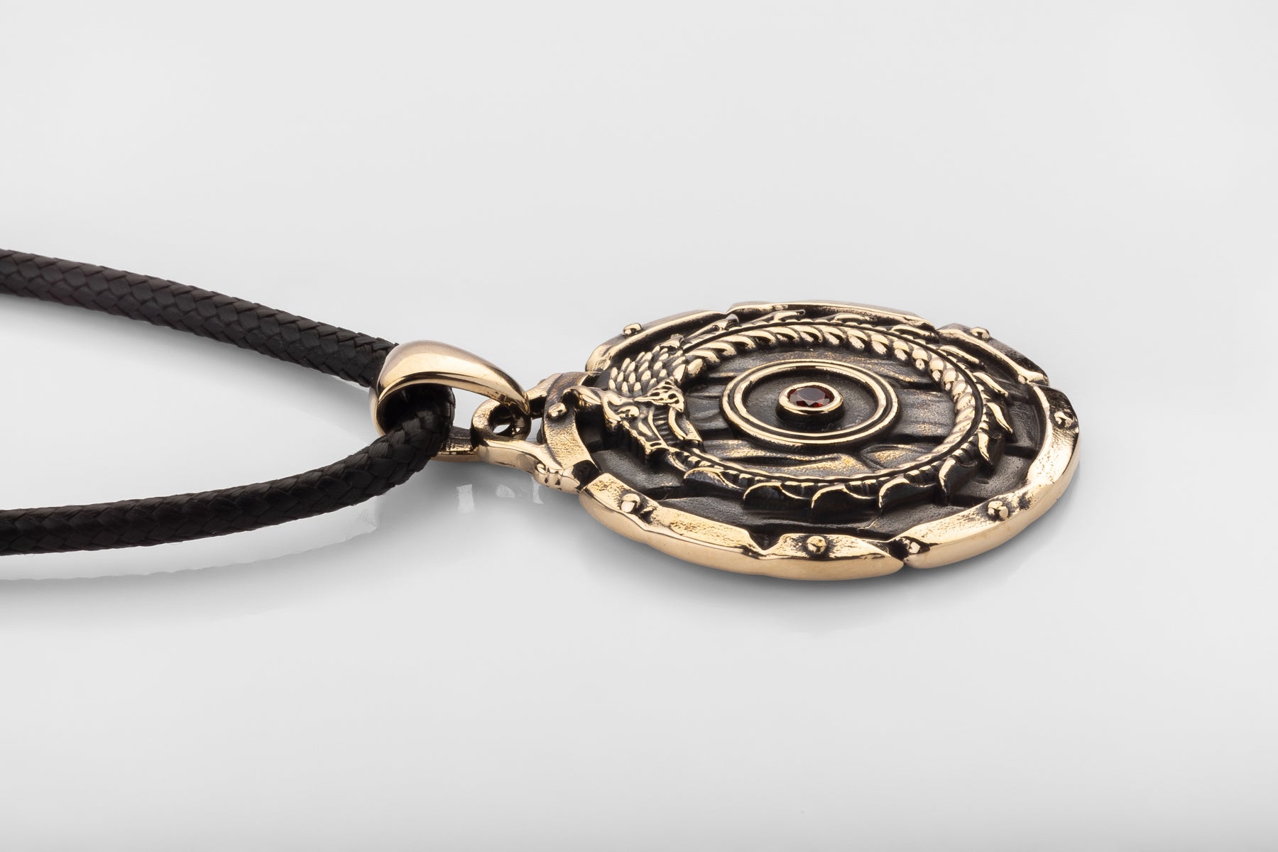 vkngjewelry Pendant Handmade Brass Serpent Round Shield Necklace