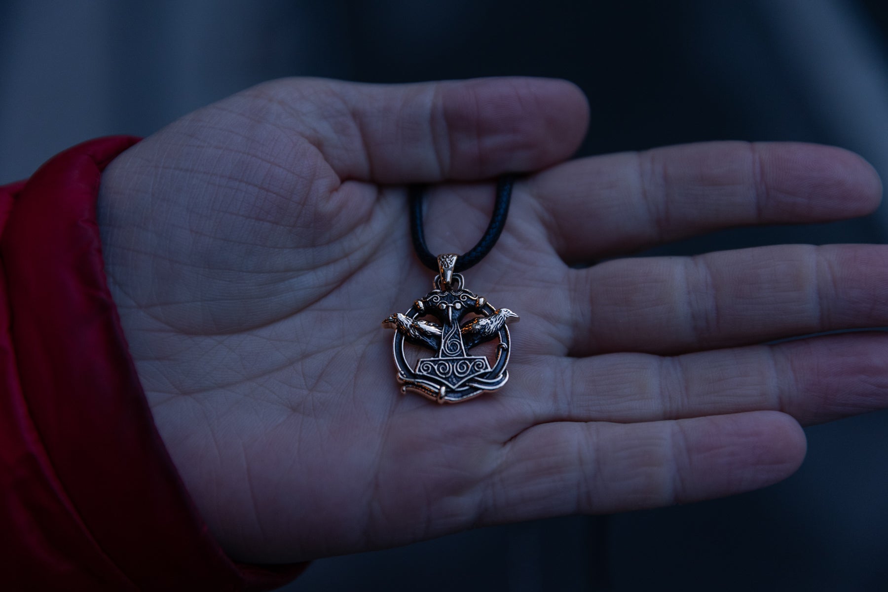 vkngjewelry Pendant Handmade Brass Thor’s Hammer Pendant with Huginn and Muninn Ravens
