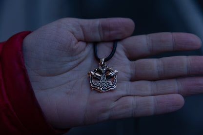 vkngjewelry Pendant Handmade Brass Thor’s Hammer Pendant with Huginn and Muninn Ravens