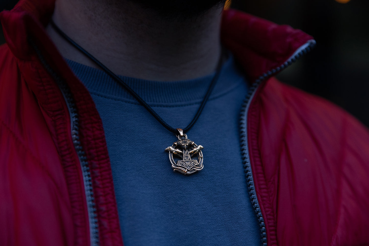 vkngjewelry Pendant Handmade Brass Thor’s Hammer Pendant with Huginn and Muninn Ravens