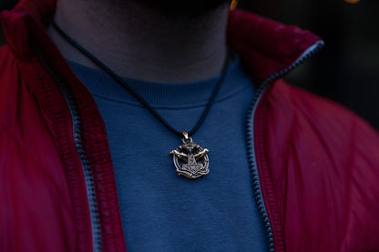 vkngjewelry Pendant Handmade Brass Thor’s Hammer Pendant with Huginn and Muninn Ravens