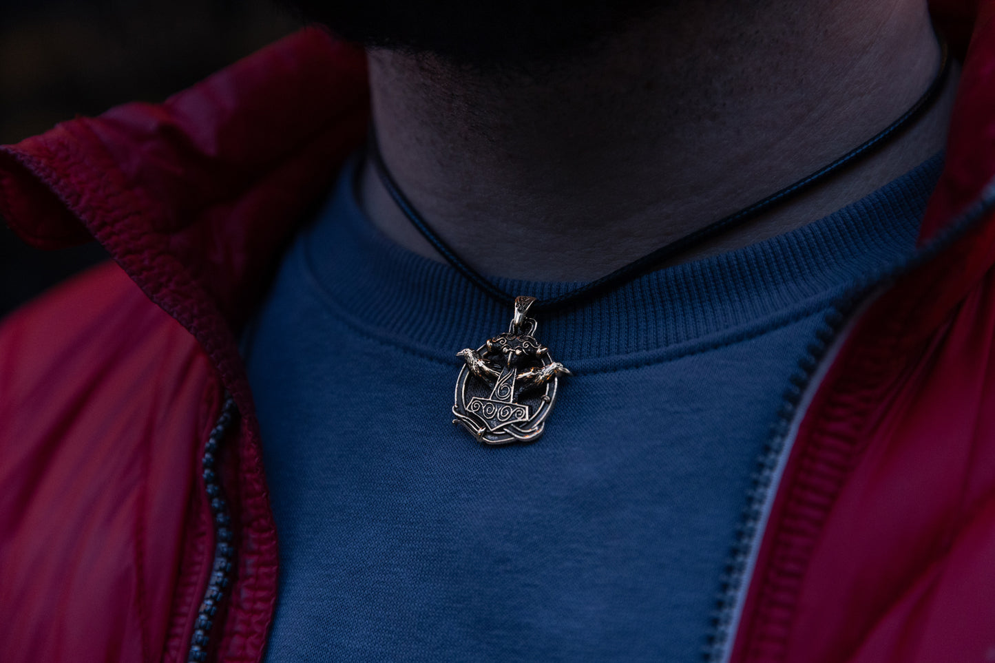 vkngjewelry Pendant Handmade Brass Thor’s Hammer Pendant with Huginn and Muninn Ravens