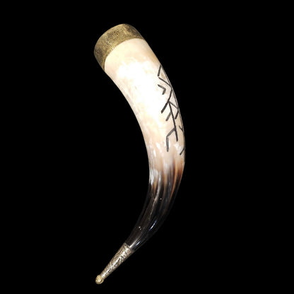 vkngjewelry home Handmade Drinking Horn With Runes