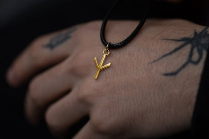 vkngjewelry Pendant Handmade Gold Rune Algiz Pendant