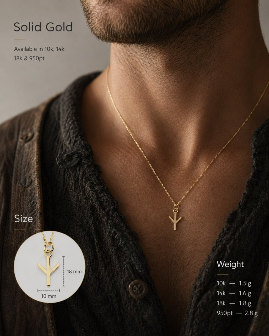vkngjewelry Pendant Handmade Gold Rune Algiz Pendant