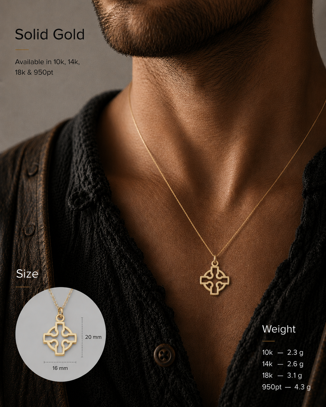 vkngjewelry Pendant Handmade Gold Celtic Cross Pendant