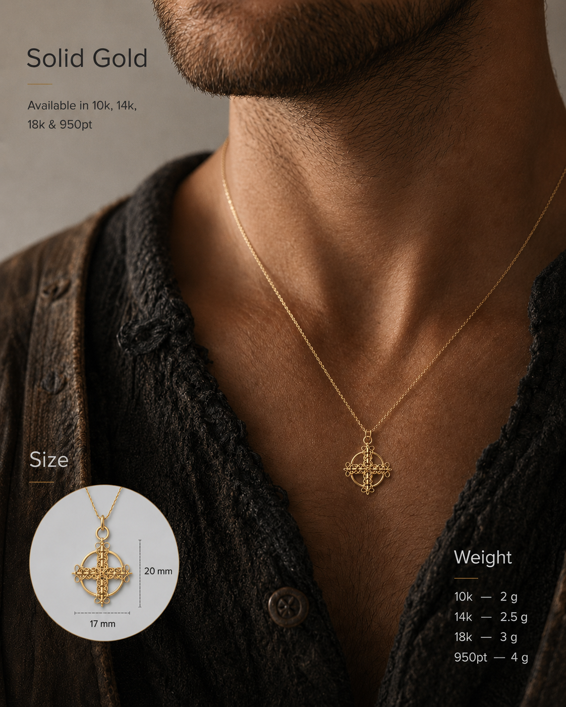 vkngjewelry Pendant Handmade Gold Celtic Cross Pendant V3