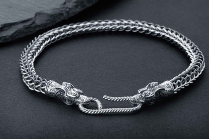 vkngjewelry Bracelet Handmade Sterling Silver Wolf Heads Bracelet