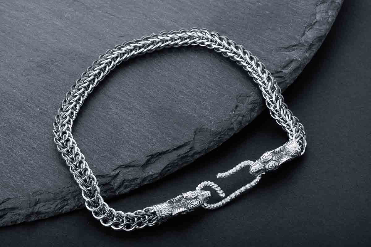 vkngjewelry Bracelet Handmade Sterling Silver Wolf Heads Bracelet