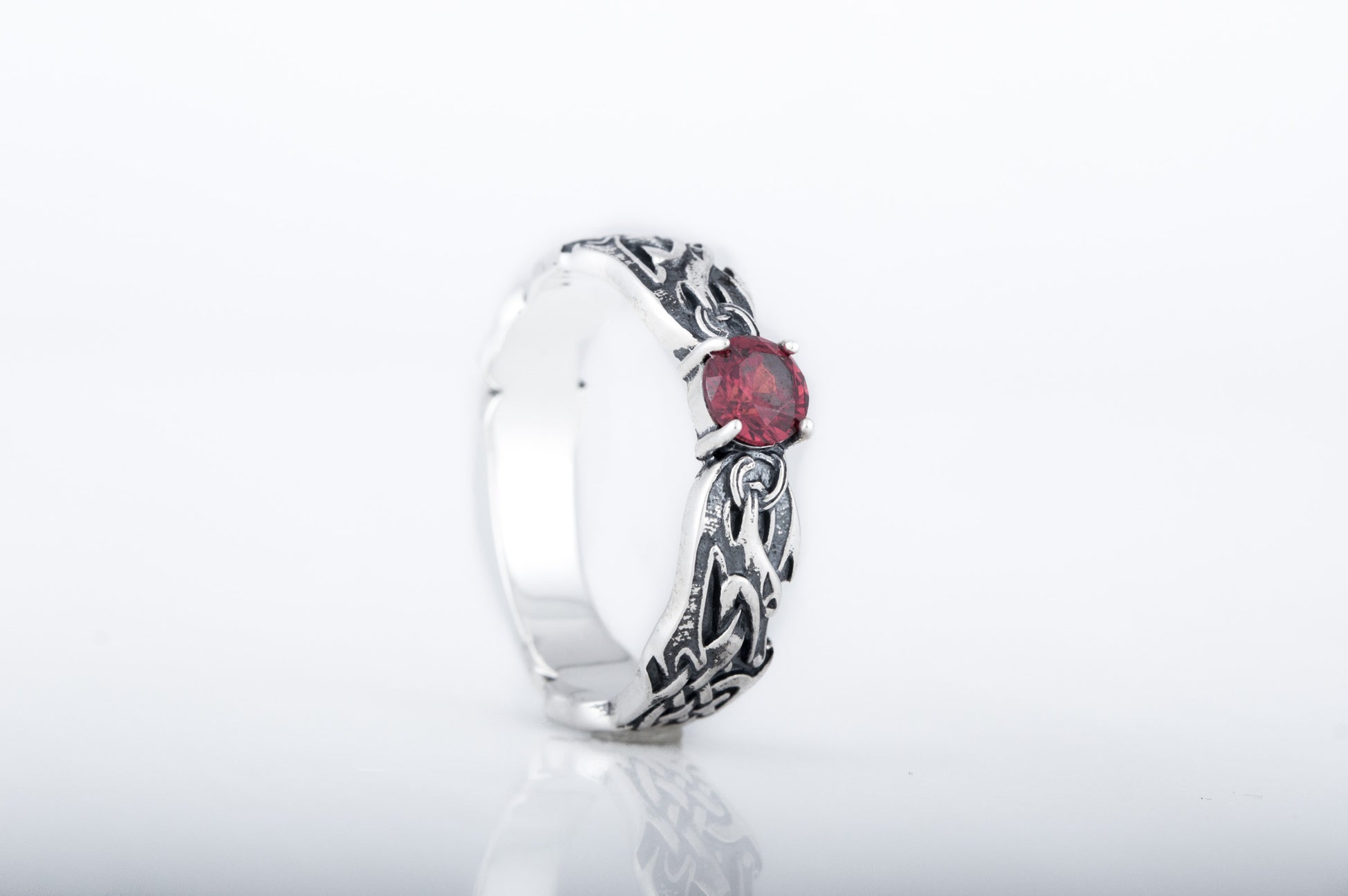 vkngjewelry Ring Handmade Viking Ring with Norse Pattern, Sterling Silver Nordic Jewelry