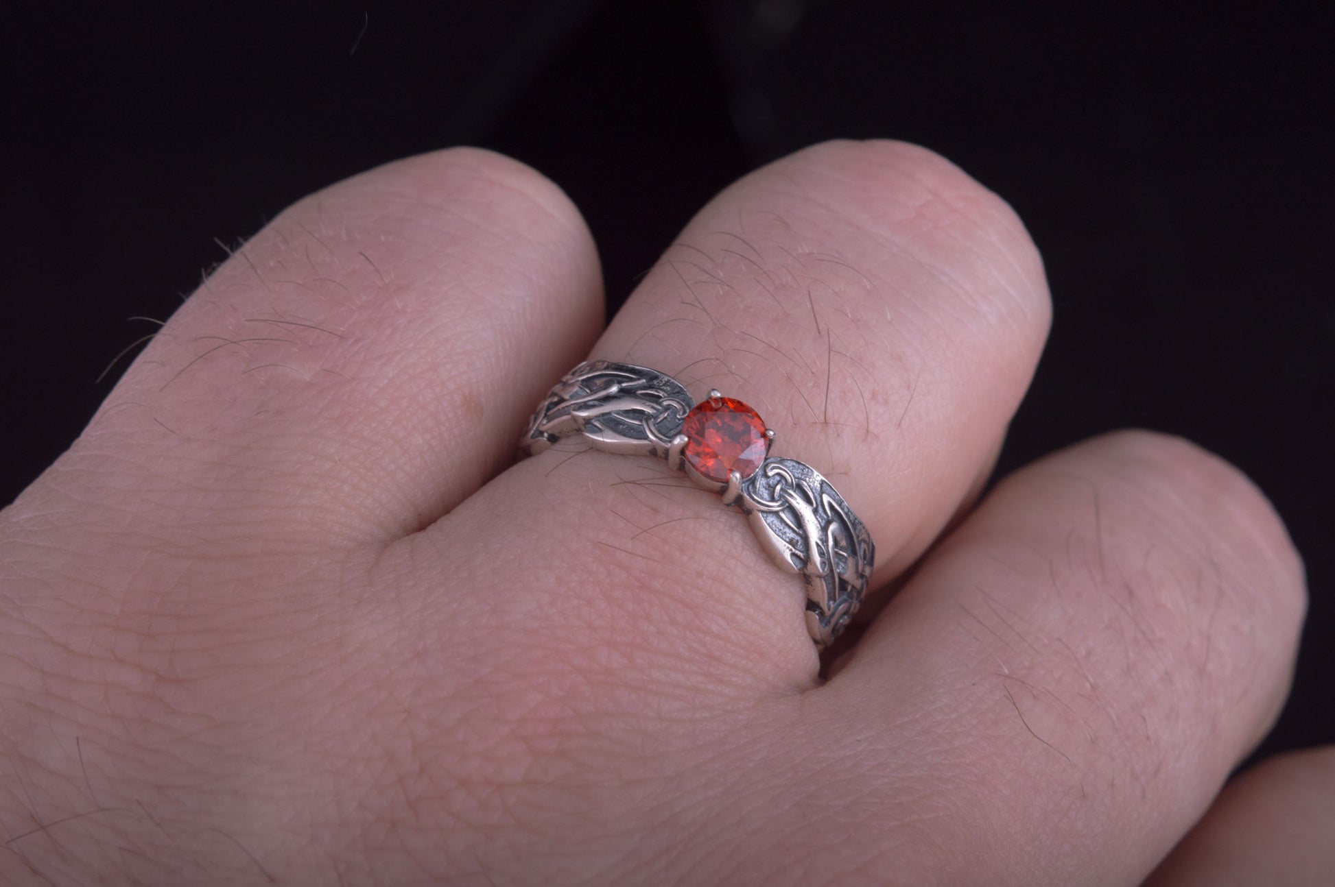 vkngjewelry Ring Handmade Viking Ring with Norse Pattern, Sterling Silver Nordic Jewelry