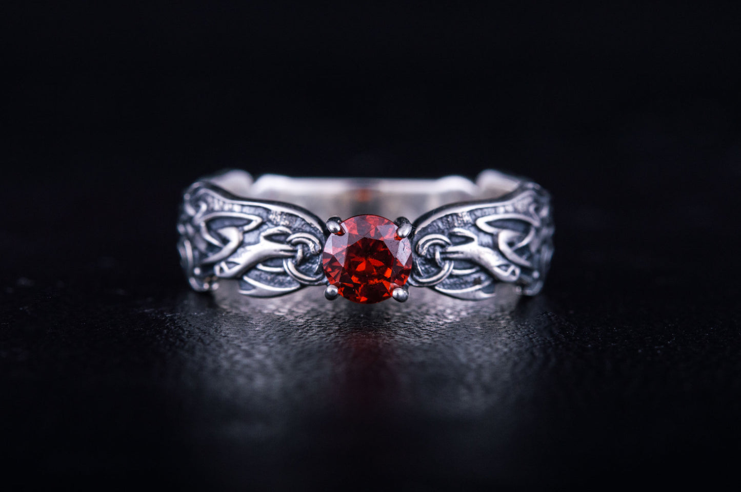 vkngjewelry Ring Handmade Viking Ring with Norse Pattern, Sterling Silver Nordic Jewelry