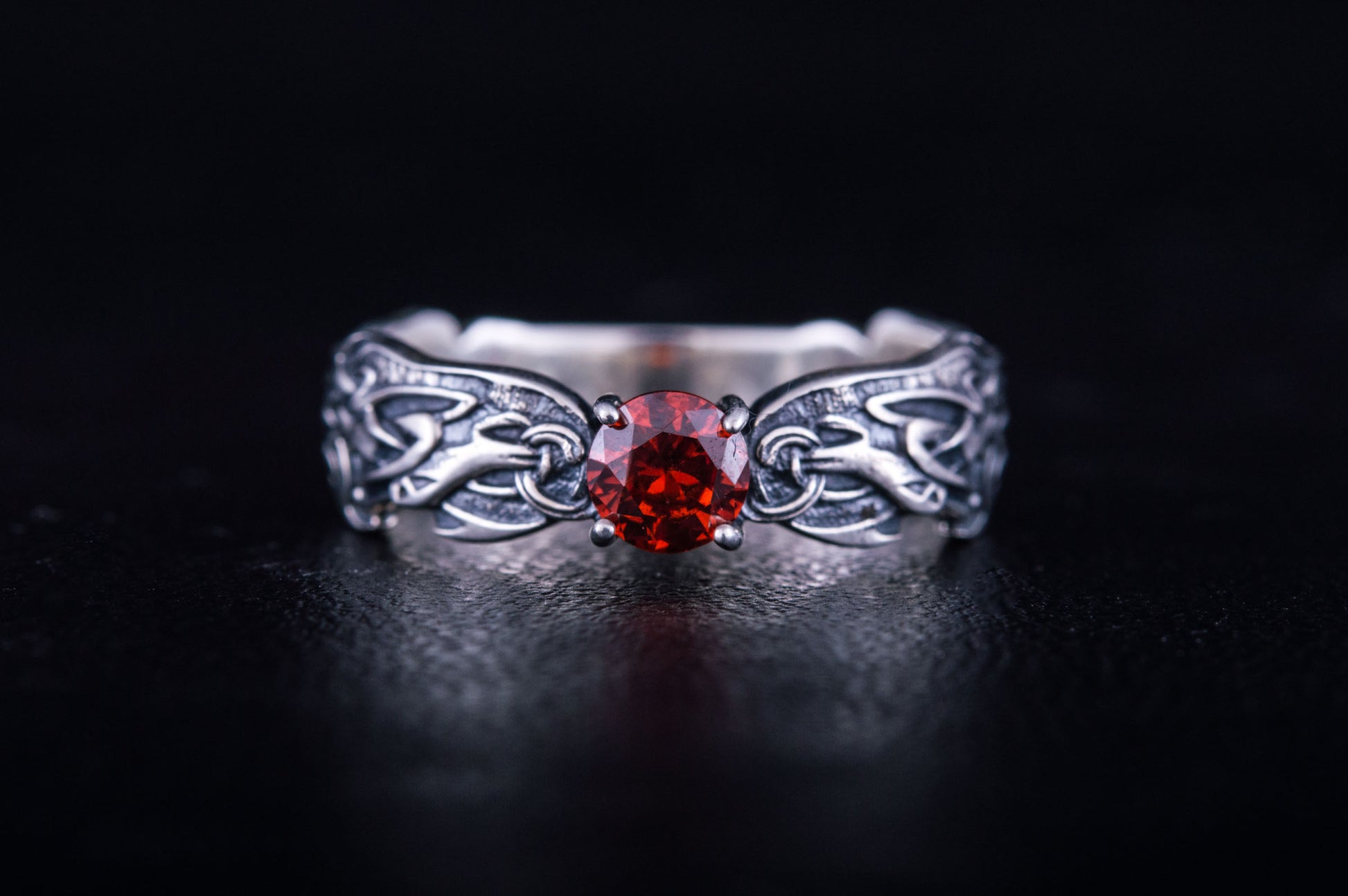 vkngjewelry Ring Handmade Viking Ring with Norse Pattern, Sterling Silver Nordic Jewelry