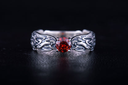 vkngjewelry Ring Handmade Viking Ring with Norse Pattern, Sterling Silver Nordic Jewelry