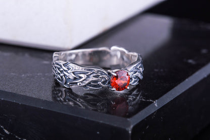 vkngjewelry Ring Handmade Viking Ring with Norse Pattern, Sterling Silver Nordic Jewelry