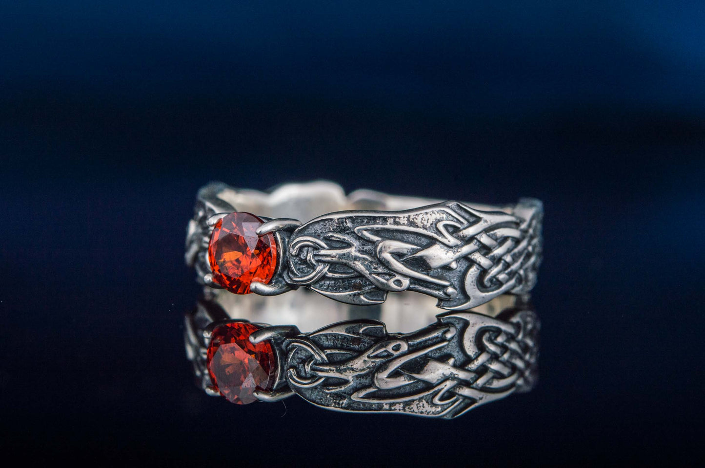 vkngjewelry Ring Handmade Viking Ring with Norse Pattern, Sterling Silver Nordic Jewelry