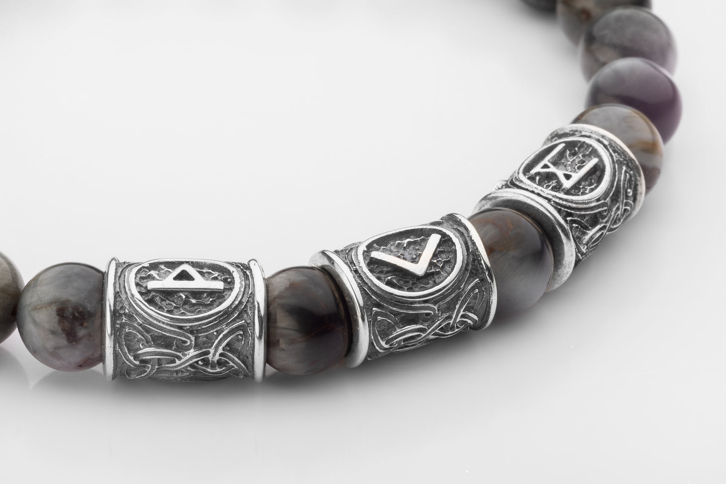 vkngjewelry Bracelet Hawk’s Eye Gemstone Bracelet with Three Sterling Silver Beads