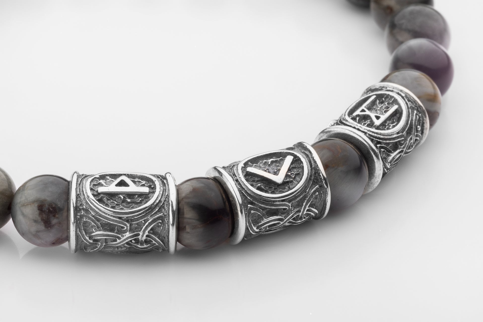 vkngjewelry Bracelet Hawk’s Eye Gemstone Bracelet with Three Sterling Silver Beads