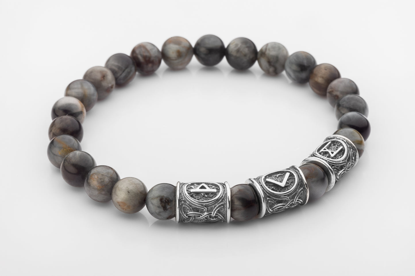 vkngjewelry Bracelet Hawk’s Eye Gemstone Bracelet with Three Sterling Silver Beads