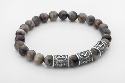 vkngjewelry Bracelet Hawk’s Eye Gemstone Bracelet with Three Sterling Silver Beads
