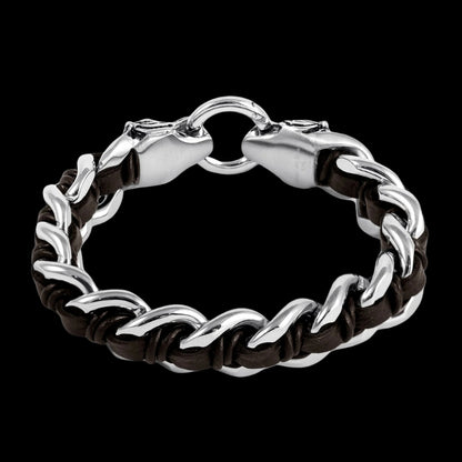 vkngjewelry Bracelet Heavy Stainless Steel Viking Tiger Head With Leather Bracelet