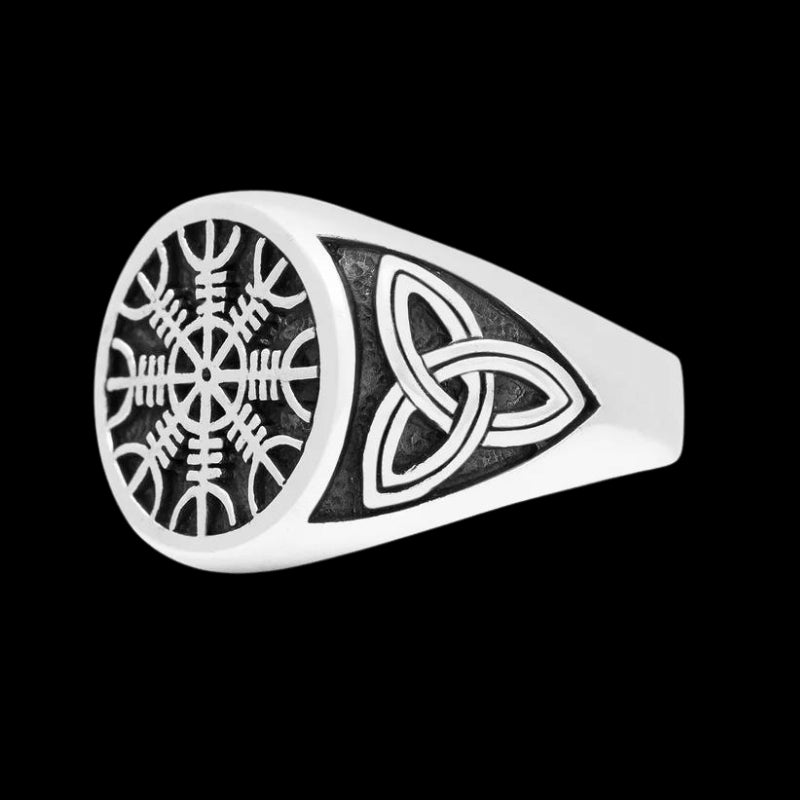 vkngjewelry Bagues Helm Of Awe Aegishjalmr Celtic Triquetra Knot Ring 925 Sterling Silver