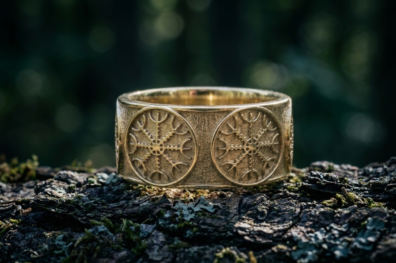 vkngjewelry Ring Handcrafted Helm Of Awe Norse Gold Ring