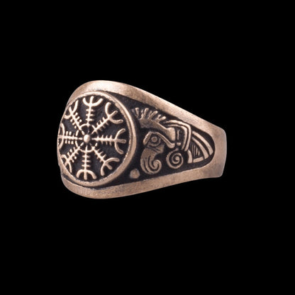 vkngjewelry Bagues Handcrafted Helm of Awe Viking Ring Raven Bronze