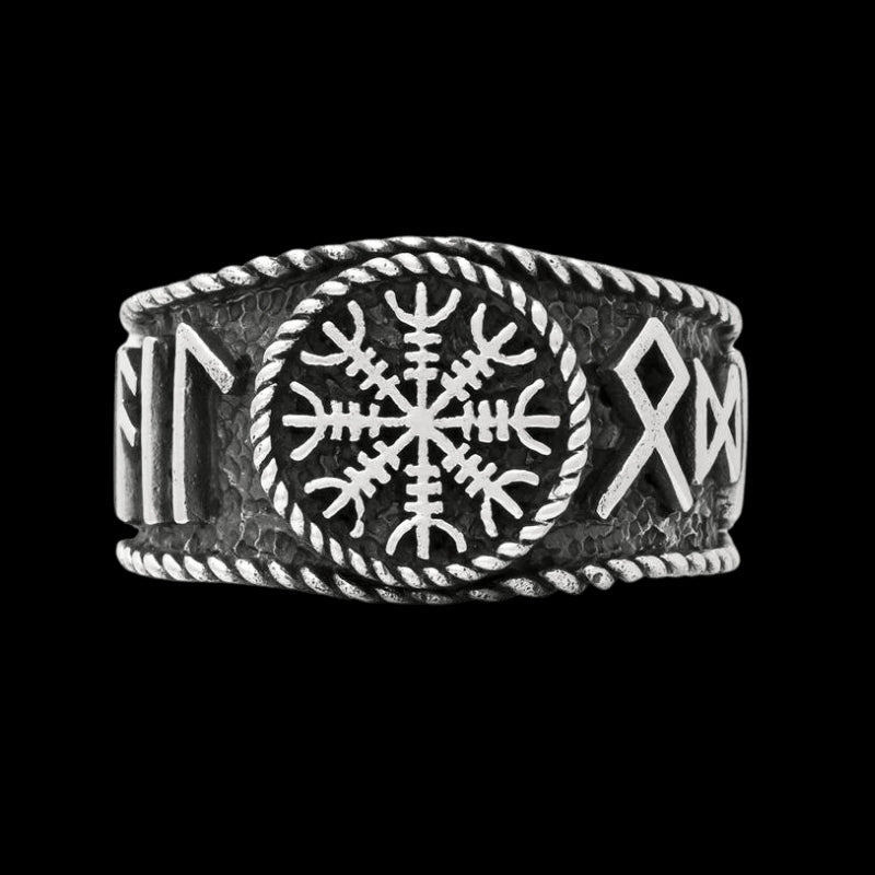 vkngjewelry Bagues HELM OF AWE RUNES ANTIQUE RING 925 STERLING SILVER